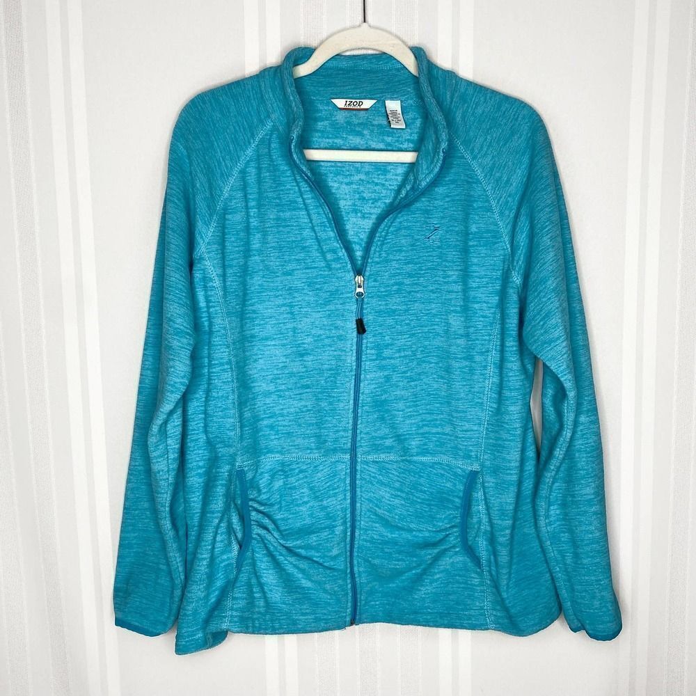 IZOD Peforman X Fleece Full Zip Up Jacket Blue XL Athletic Hiking Heathered